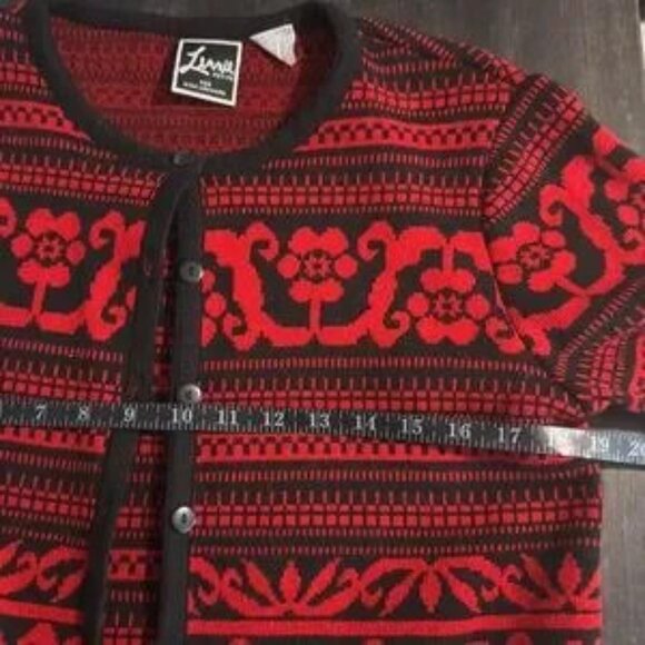 Lennie Nina Leonard Red & Black Cardigan Look Sweater Built In Shell Size Sm P - Picture 6 of 7